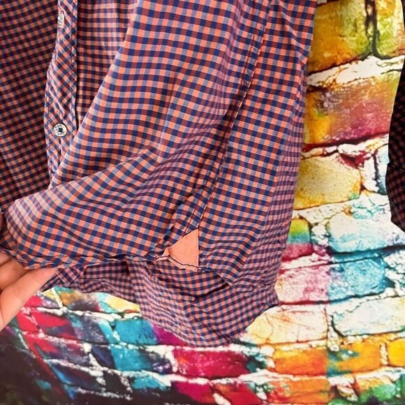 Bugatchi Shaped Fit Long Sleeve Button Down Pink Blue check Print Shirt XL - Picture 6 of 8